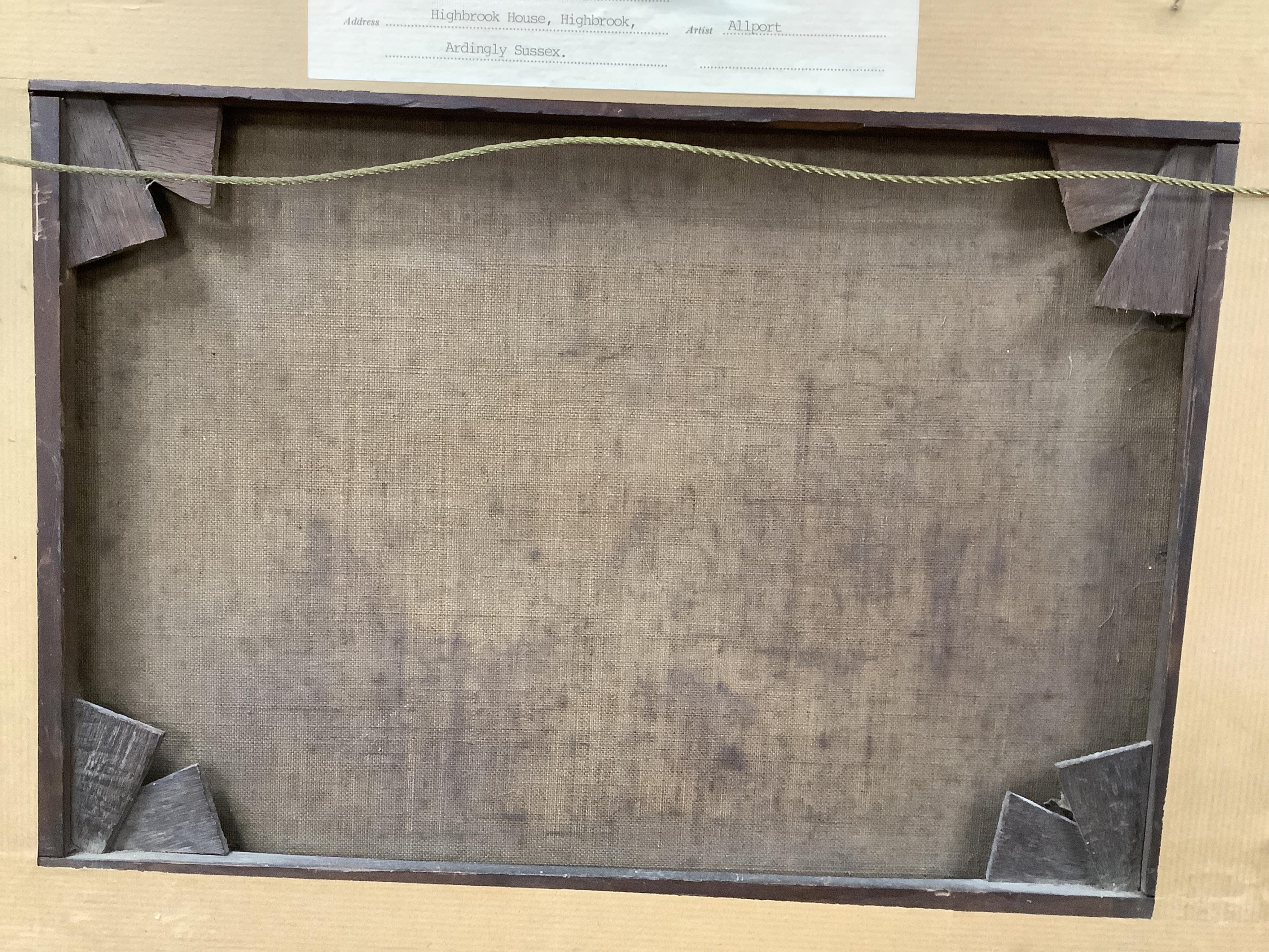 William Allport (1779-1831), Pastoral landscape with figures beside a half timbered cottage, titled 'North Wales', label verso, oil on canvas, 28 x 38cm, gilt frame